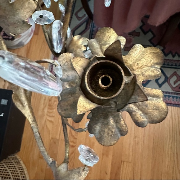 French Empire Style Gilt Metal 2 Candle Wall Sconce with Crystal Teardrops - Picture 11 of 11